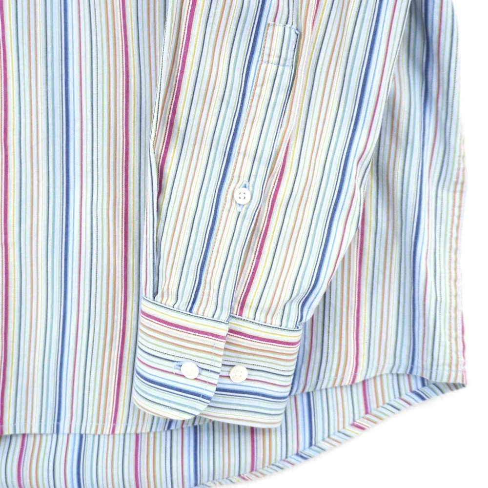 Alan Flusser‎ Men's Medium Multicolor Striped Cotton Button-Down Shirt
